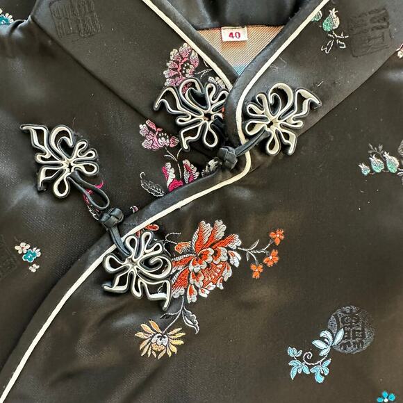 Handmade Black Japanese Traditional Cheongsam Kimono Dress- 40-Approx. 4-6 - Picture 5 of 11